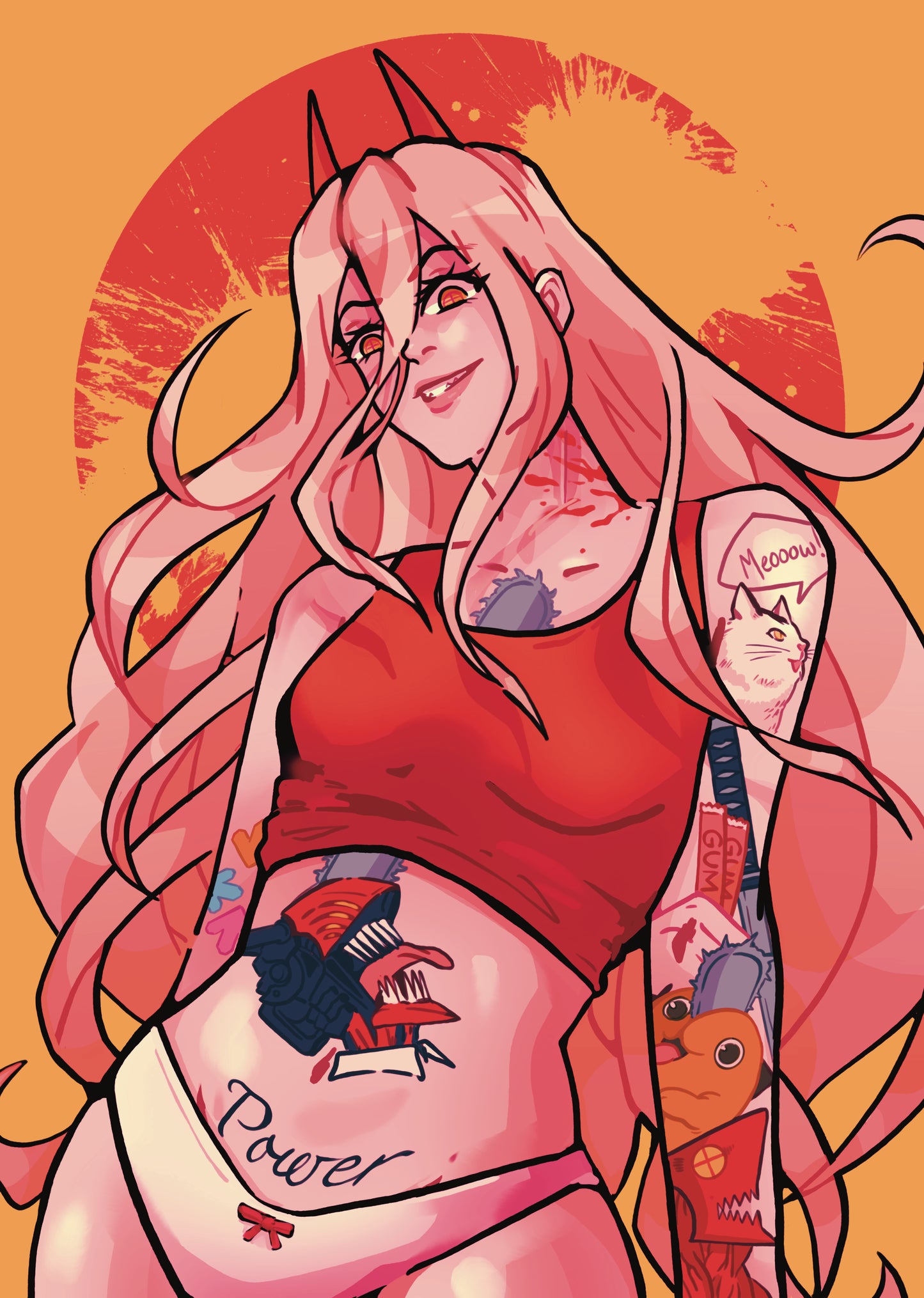 Illustration of a character with tattoos on an orange background