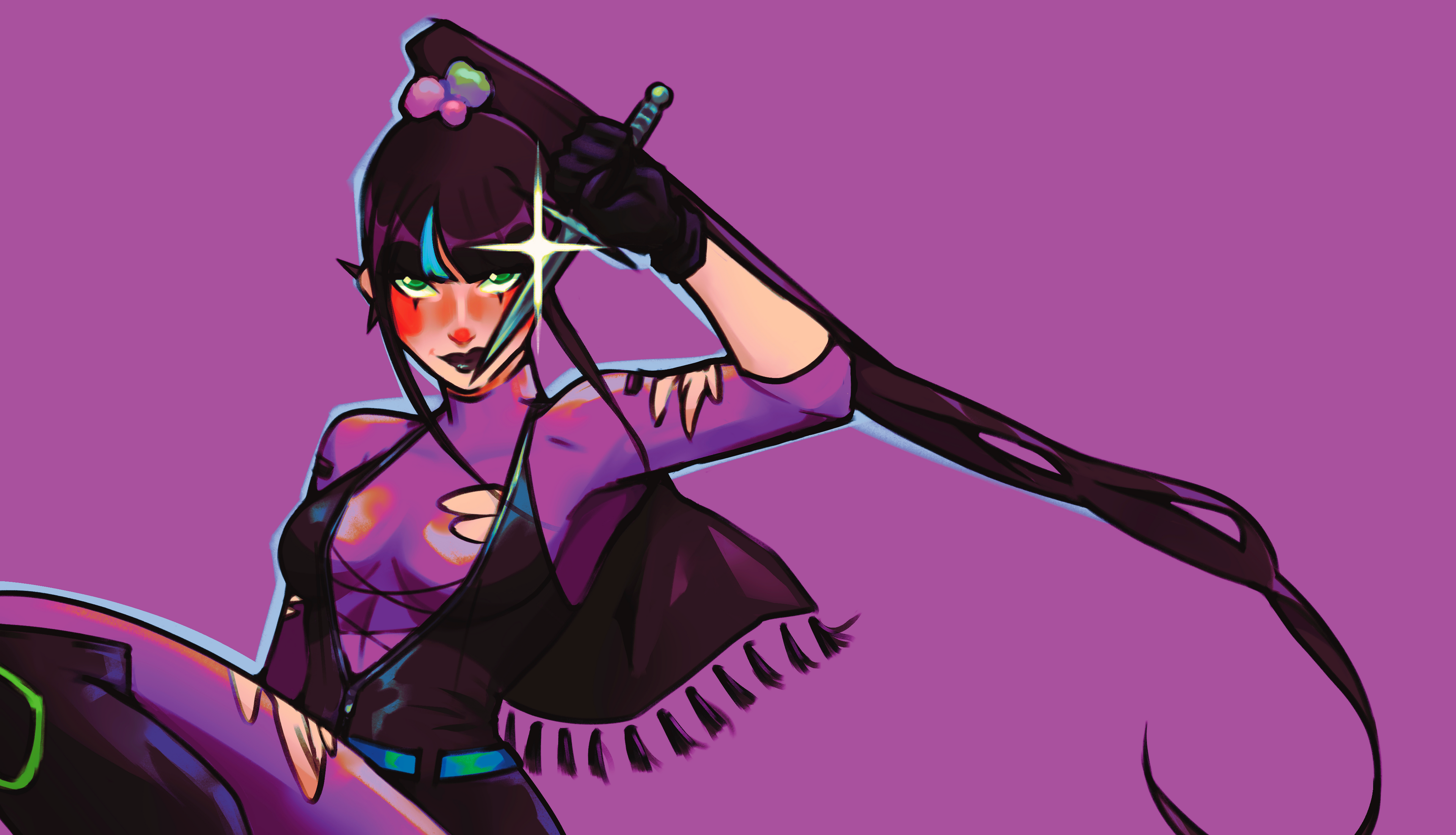 Character with a knife on a purple background